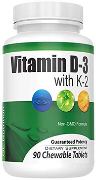 Chewable Vitamin D3 (2,000 IU) + K2 (MK7 75mcg) | 90 Count Easy Chewable Tablets for Highest Absorpt