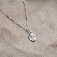 SV925 聖母瑪利亞 橢圓硬幣項鍊 鎖骨鍊 可調長度