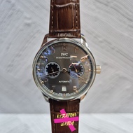 JAM TANGAN IWC.S PORTUGUISER SILVER COKLAT PLAT ABU