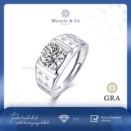 [5ct] Miracle & Co - Men's Square Ring - Men's Ring with Genuine Moissanite Diamond Stone, GRA Certi