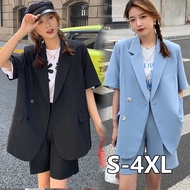 2022 Summer Women Short Sleeve Blazer Set Thin Casual Loose Suit Jacket Suits 2 Piece Set Women Blazer Coat And Short Pants Plus Size Ladies Office OL Work Clothes Set