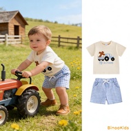 2Pcs Baby Boy Easter Outfits Short Sleeve Cross Truck Embroidery T-Shirt + Shorts Set Toddler Clothe