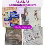 A3, A2, A1 157gsm - Large Poster Full Colour Printed Coated Laminate - custom
