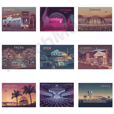 Ibiza Travel Poster, Garden of Eden, Amnesia Nightclub, Space Nightclub, Ushuaia Nightclub Poster, S