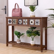 Solid Wood Retro American Balcony Simple Foyer Cabinet Shelf Entrance Cabinet Living Room Flower Sta