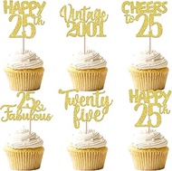 Pack of 30 Vintage 2000 Cupcake Toppers Glitter Happy 25th Birthday Cake Decoration Cheers to 25 Fab