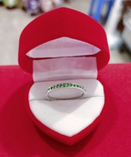 แหวนเงินแท้พลอยสีเขียวมรกตแหวนพิรอดเงินแท้ 92.5% ชุบทองคำขาว