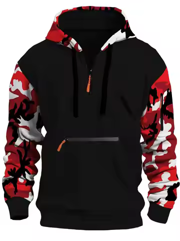 Autumn and winter men's new casual hoodie quality camouflage arm zipper long-sleeved pullover trend 