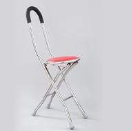 【Sea Horses】Tripod Seat Cane Foldable Crutch Walking Aid Mobility Stick  Stainless Steel 4 Legs Fold