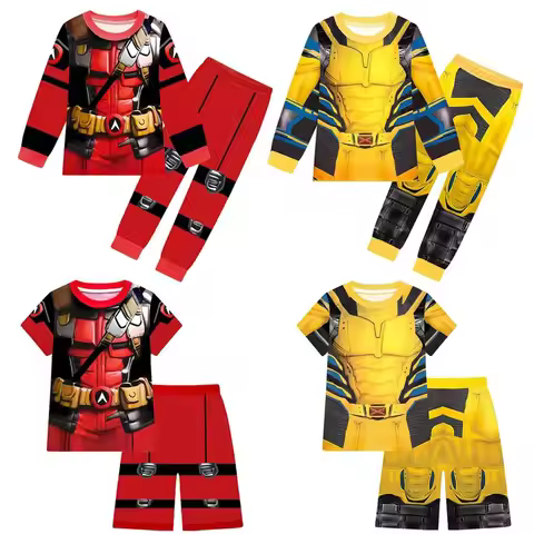 HAni 2025 Cosplay D-Deadpool for Kids Superhero Pyjamas Halloween Costume Children T Shirt+pants 2pc