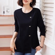 【M-5XL】Long Sleeve Shirt Women's Loose Black T-Shirt Plus Size Top Baju Perempuan Lengan Panjang