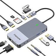 QGeeM USB 3.0 Docking Station, Triple Display USB Hub Dual Monitor, USB C Laptop Docking Station Compatible for MacBook M1 Dell HP Lenovo(2HDMI VGA SD TF Card Reader Ethernet Audio 2USB 3.0)