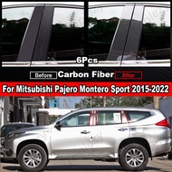 6ชิ้นเคลือบเงาคาร์บอนไฟเบอร์สีดำรถหน้าต่างประตูคอลัมน์ BC เสาปกตัดวัสดุ PC สติ๊กเกอร์อุปกรณ์จัดแต่งทรงผมสำหรับ Mitsubishi Pajero Montero Sport 2015-2022