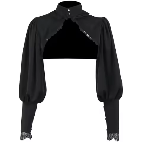 Sheer Shrugs Long Sleeves Lace Bolero Collared Dark Crop Tops Women Gothic Punk Shirt Without Tube D