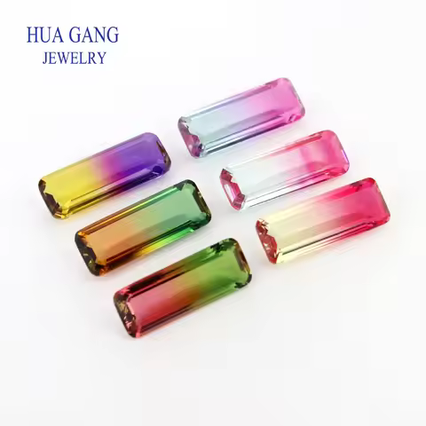 Baguette Shape Watermelon Tourmaline Stone Synthetic Glass Beads Special Size 9x24mm Gems For DIY Je