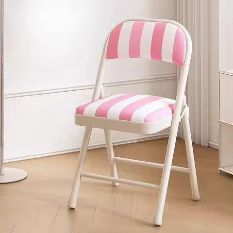 Versatile Foldable Chair Sturdy Metal Build with Comfort-padded Striped Seat Space-Saving Design Ide