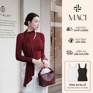 2-Layer Silk T-shirt with Red Drape Collar Design MACI by MKC MCAATDO0246 Exclusive Design Women's F