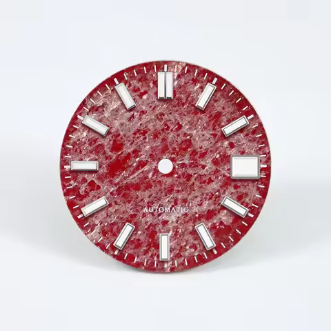 28.5mm Dial Red Colorful Agate Stone Dial Blue Lume Natural Stone NH35 Movement Retro Style Custom L