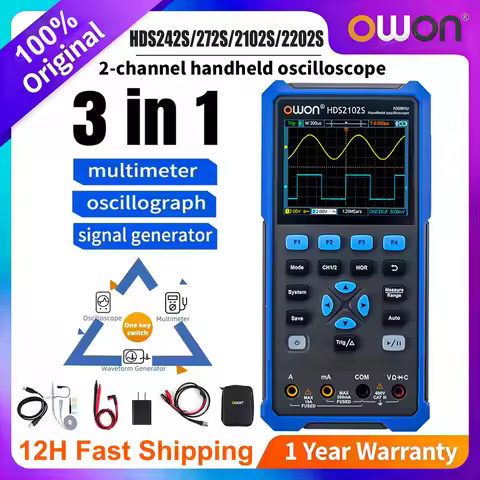 OWON HDS242S HDS272S HDS2102S HDS2202S Handheld Digital Oscilloscope 200MHz 1GSa/s 2CH+1CH Generator