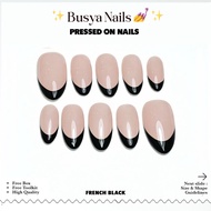 Busya Nails - French Black Gel Nail Art False Nails Pressed On Nails Gel Free Toolkit