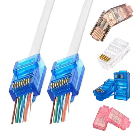 RJ45 Passthrough Connector Colors Cat5e Cat6 Connector RJ45 Easy Pass Thru Modular Plug for Solid St