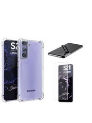 3 in 1 Galaxy S21+ Plus 5G Front Tempered Glass Screen Protector + Shockproof Cover Case  + Lens Glass Protector （屏幕玻璃保護貼,  4角防撞套，黑版鏡頭玻璃貼）