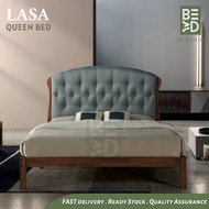 LASA Queen Size Bed Solid Wooden Fabric Queen Bed Frame Queen Size Bed Frame Katil Kayu Queen (BE WOOD)