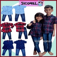 [1-8Y] Set Baju Budak Lelaki Perempuan Sedondon Kemeja Blouse Jeans Kanak2 Kid Fashion Baju Jalan Ra