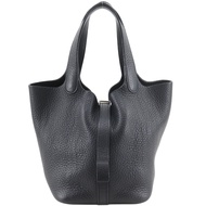 愛馬仕 Picotin PM 手提包，Taurillon Clemence 皮革，2007 年款，黑色/銀色五金，□K，托特包，皮帶扣，女士 [二手]