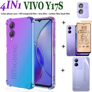 4-In-1 Phone Case For VIVO Y17S Soft Ceramic Matte Full Tempered Glass film+ Camera Lens Back Screen Sticker+Carbon Fiber Screen Protector Film