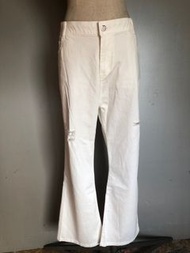 JING FINN 設計師品牌白色刷破彈性長褲