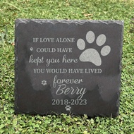 Personalized carved pet commemorative box with cat and dog commemorative text rock tombstone design 