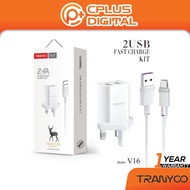 Tranyoo T-V16 2.4A 2 x USB Fast Charging Kit comes with USB to Type-C / iPhone cables