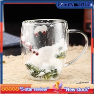 Cute Mugs Set Christmas Glass Cup, Double Wall Christmas Mug for Hot Cocoa& Coffee Tree Design
