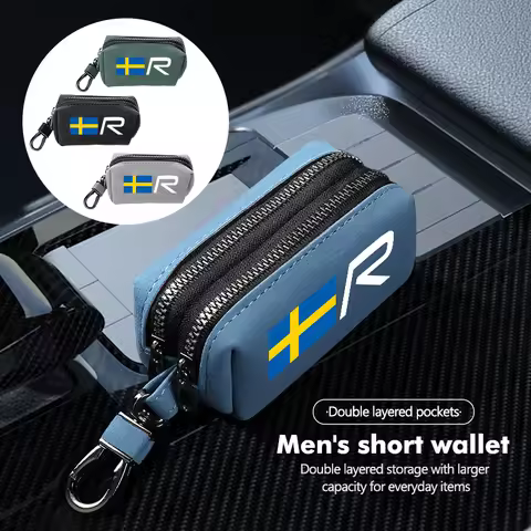 Car Portable Short Wallet Credit ID Card Coin Zipper Purse For Volvo XC90 D4 XC40 D3 XC70 D2 S80 S90