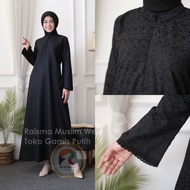 Raisma - Anya Baju Gamis Wanita Warna Hitam Bahan Katun Perlengkapan Umroh Haji Badan Full Furing Mo