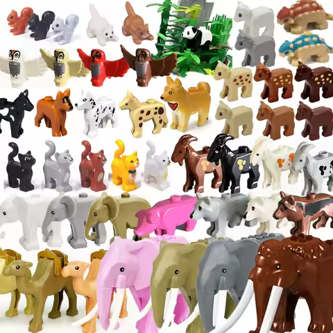 City Zoo Wildlife Animals Scene Building Blocks Goats Wolfs Elephants Spotted Deer Owl Camels Mini M