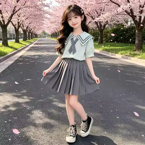 2026 Summer New Arrival Girls JK Uniform Set Sweet Campus Style Pleated Skirt 2Pcs Outfit for Little