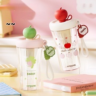 FQUAN(20oz) New Apple-style portable flower tea straw cup, cute cartoon plastic cup, high-appearance