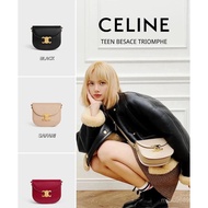 CELINE Expensive CE Classic TEEN BESACE TRIOMPHE Shiny Cow Leather Handbag Arc de TRIOMPHE Saddle Ba