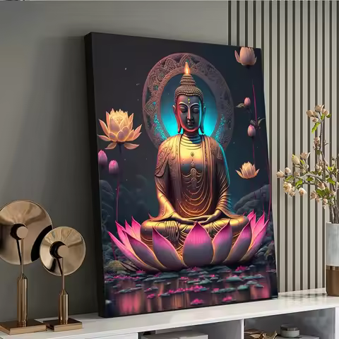 Classic Retro Sitting Lotus Buddha Posters and Prints Abstract Wall Art Picture Canvas Painting for 