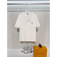 T-shirt Prada/T-shirt bercetak kasual Prada, jaket T-shirt, kapas tulen, gaya Korea, KBKU