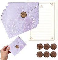 Vintage Writing Paper Set with Envelopes, 20 A5 Writing Paper with 6 Purple Envelopes, 6 Self-Adhesi