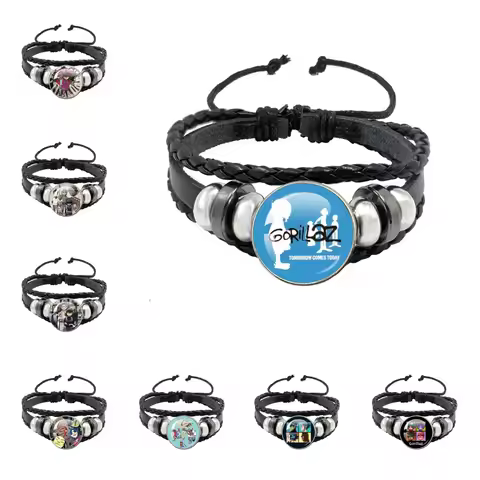 Virtual Band Gorillaz Glass Glass Glass Cabochon Leather Rope Bracelet Gorillaz Hip-Hop Music Music 