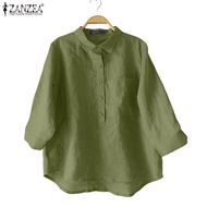 ZANZEA Women Korean Casual Turn-Down-Collar 3/4 Sleeve Loose Plain Shirt