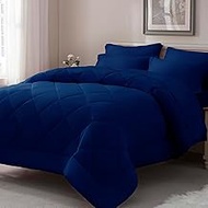 ELNIDO QUEEN® Full Size Comforter Set - 7 Pieces Navy Bed in a Bag Full, Bed Set All Seasons, Soft B