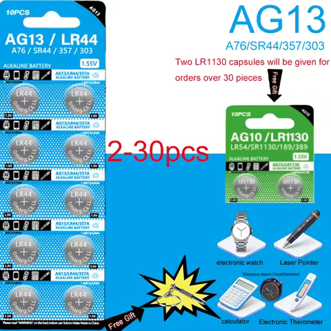 2-30PCS 1.55V AG13 LR44 Button Batteries L1154 RW82 SR1154 SP76 A76 LR1154 GP7 SR44 Cell Coin For Wa