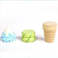 【Baby toy】Wooden imitation children play house kitchen toy Popsicle strawberry ice cream dessert toy watch wooden toy house wine toy