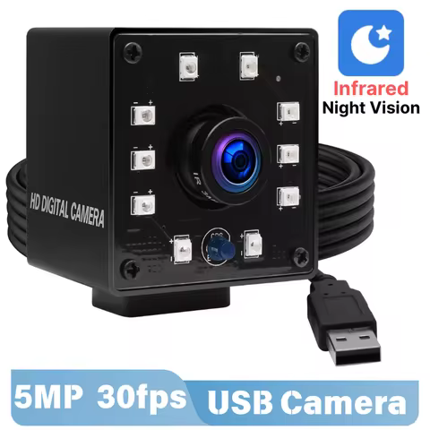 ELP 5MP Infrared Night Vision 10pcs IR LED USB Camera 3.6mm Lens 1944P 30fps Industrial Camera FreeD