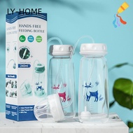 LIAOYING Hands-Free Baby Bottle, 8oz/240ml Normal-Neck Feeding Bottle Set, with Straw Brush Self-Fee